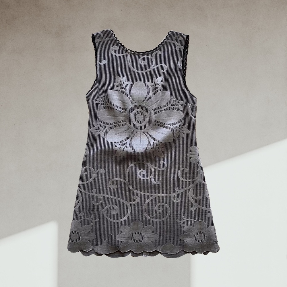 Free People New Romantics Gray Eyelet Lace Scallop Dress Sz 6